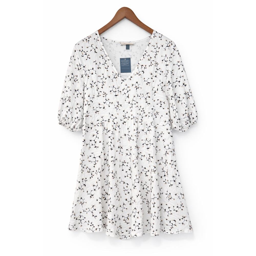 Universal Thread White Mini Dress with Black Floral Motif